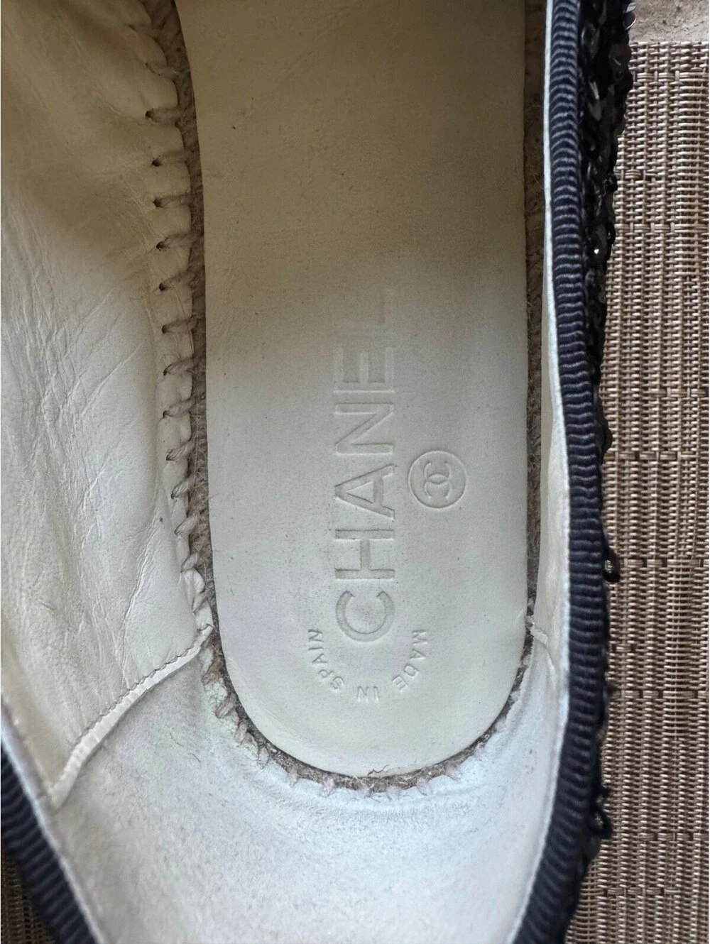 Chanel Tweed Patent Goatskin Sequin Espadrilles Flats EU40